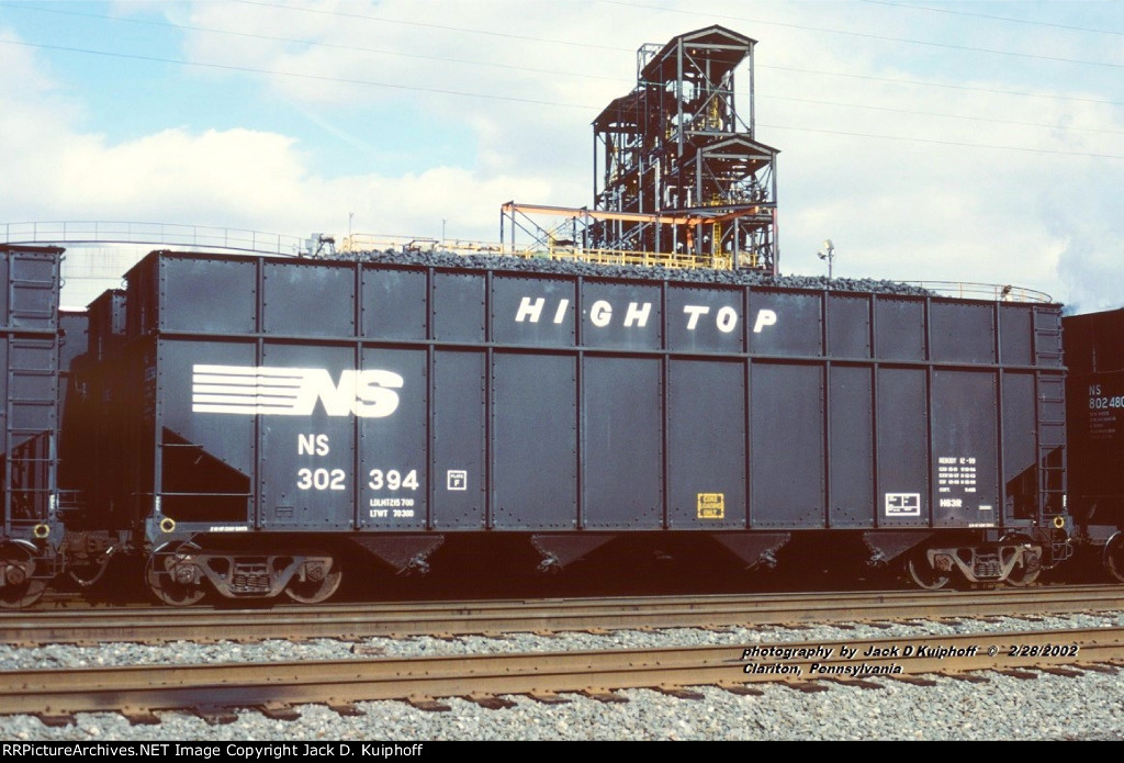Norfolk Southern, NS 302394. H63R, High Top Coke car, at Clairton, Pennsylvania. February 21, 2002.
